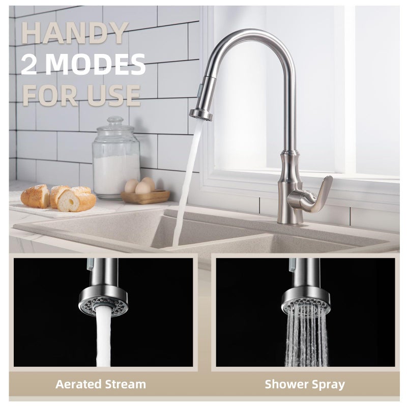 Angle Simple بديل لرشاش حوض المطبخ البسيط بزاوية، نوع الخيط الذكري G 1/2 أو 13/16 بوصة، اختبار NSF/ANSI/CAN 61 & 372، ملحق رأس الصنبور، وضع التدفق والرذاذ، نيكل مصقول - Image 3